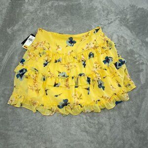 Lauren Ralph Lauren Yellow Floral Tiered Skirt Size 10 100% Recycled NWT 4995